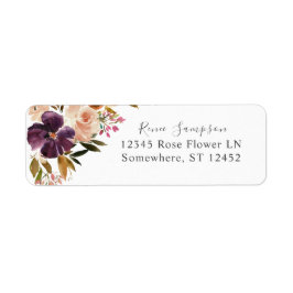 Étiquette d'adresse de retour florale rose pourpre