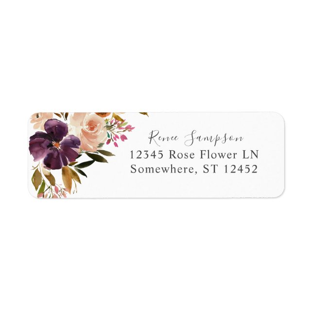 Étiquette d'adresse de retour florale rose pourpre (Devant)