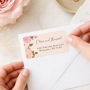 Étiquette d'adresse de retour florale rose vintage
