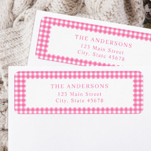 Étiquette d'adresse de retour Gingham rose