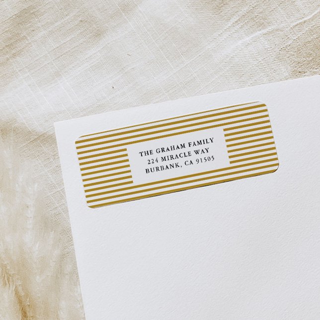 Étiquette d'adresse de retour Gold Pinstripe (Gold and white pinstripe modern return address labels.)
