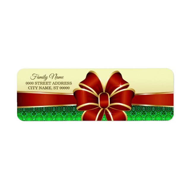 Étiquette d'adresse de retour Gold Red Ribbon (Devant)