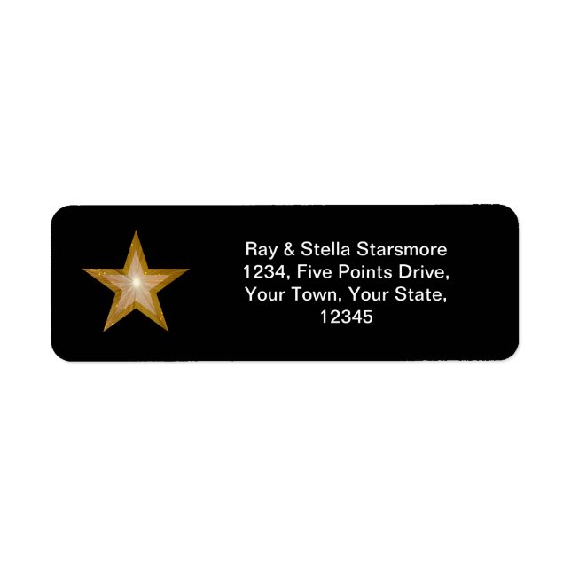 Étiquette d'adresse de retour Gold Star noir (Devant)