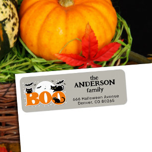 Étiquette d'adresse de retour Halloween Chats et C