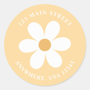 Étiquette d'adresse de retour jaune daisy rétro bo