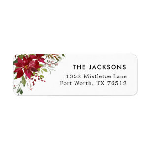 Étiquette d'adresse de retour Joyeux de Poinsettia