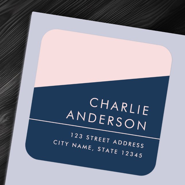 Étiquette d'adresse de retour minimale moderne ble (Modern minimal dark blue pink return address label)
