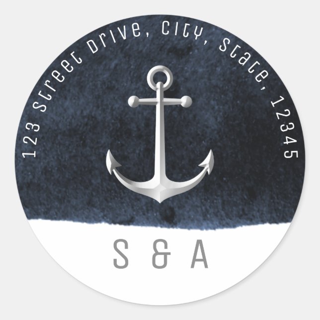 Étiquette d'adresse de retour monogramme marine d' (Devant)