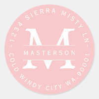 Étiquette d'adresse de retour monogramme rose pers