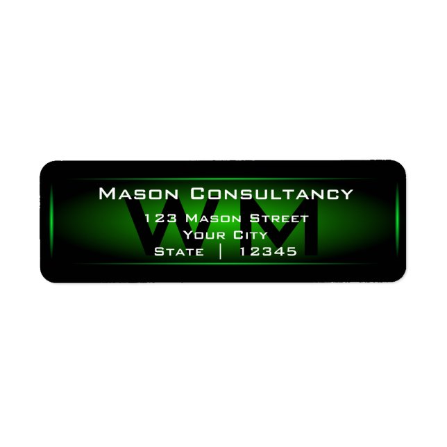 Étiquette d'adresse de retour Monogramme vert (Devant)