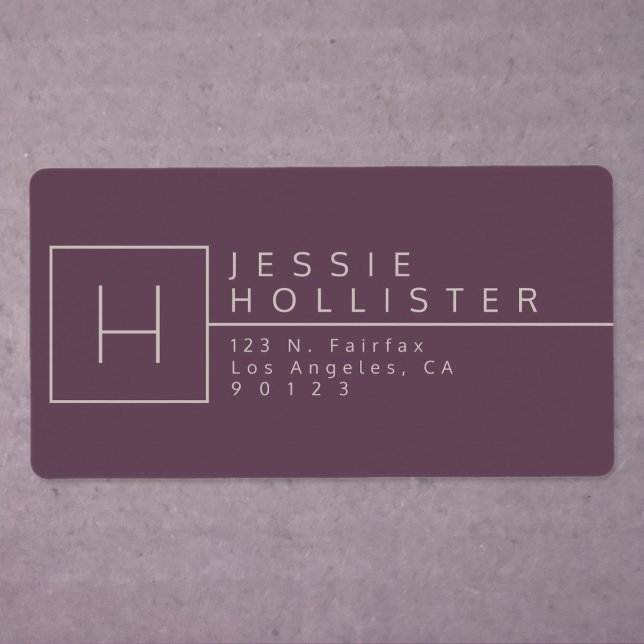 Étiquette d'adresse de retour monogrammée Aubergin (Créateur téléchargé)