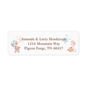 Étiquette d'adresse de retour Ourson Rose et Bleu