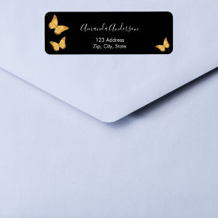 Étiquette d'adresse de retour papillon noir or