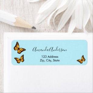 Étiquette d'adresse de retour papillon or turquois