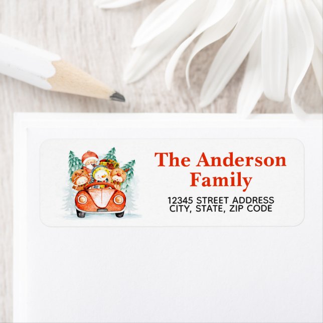 Étiquette d'adresse de retour père Noël Snowman Re (En situation)