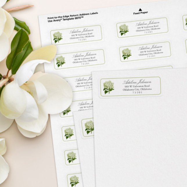 Étiquette d'adresse de retour personnalisée Hydran (green and white hydrangea flower return address sheet 
labels)