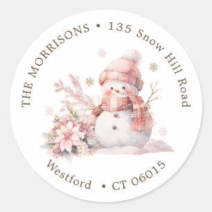 Étiquette d'adresse de retour Pink Christmas Snowm