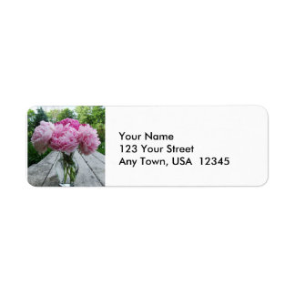 Étiquette d'adresse de retour Pink Peonies in Vase