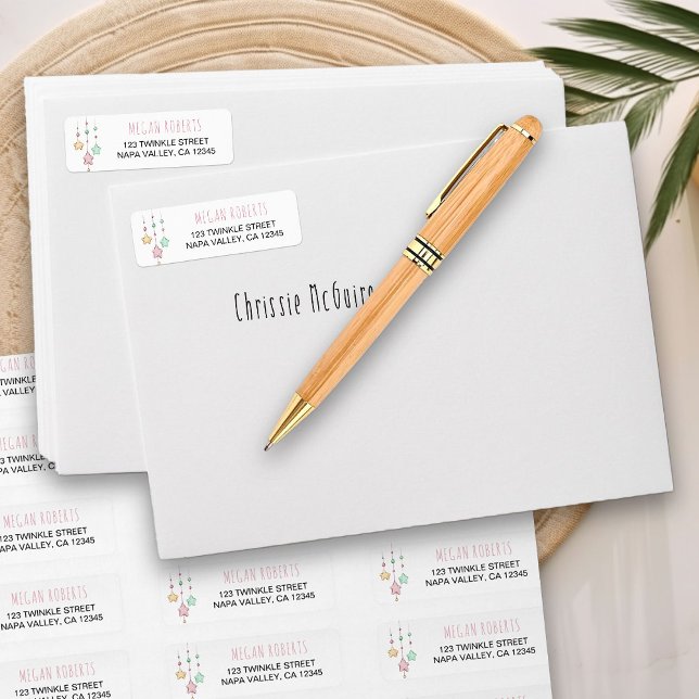 Étiquette d'adresse de retour Pink White (Return Address Labels from my Twinkle Twinkle baby shower collection)