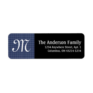 Étiquette d'adresse de retour Plaid bleu Monogramm