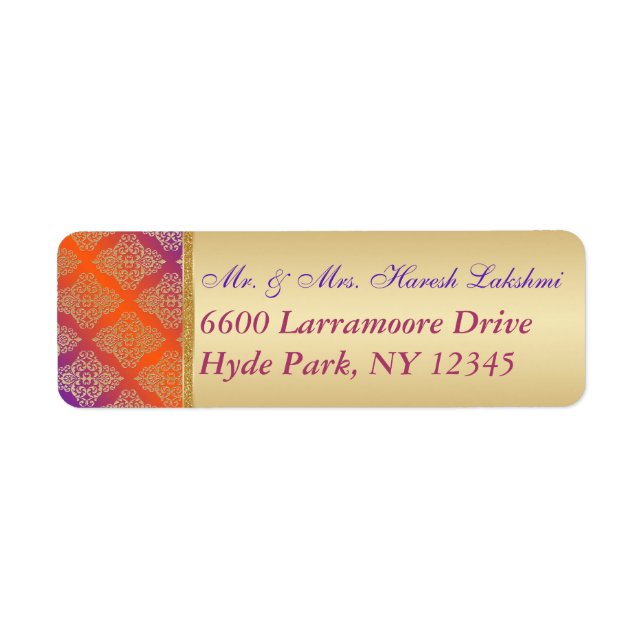 Étiquette d'adresse de retour Purple Orange Gold D (Devant)
