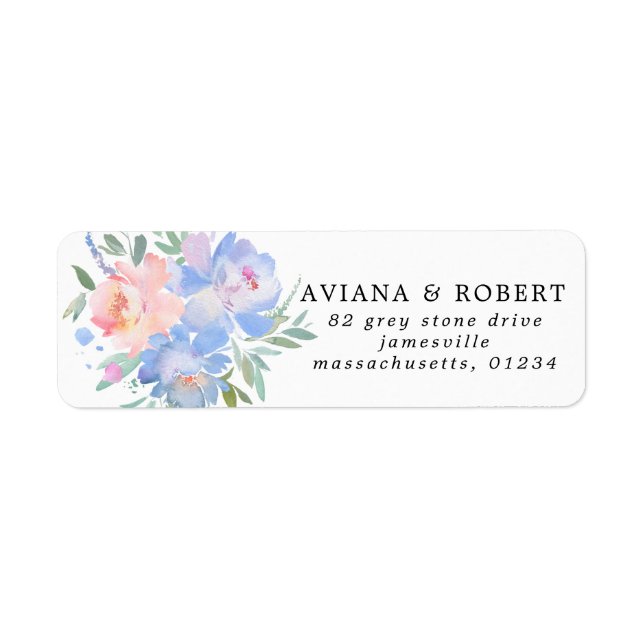 Étiquette d'adresse de retour rose et bleu floral (Devant)