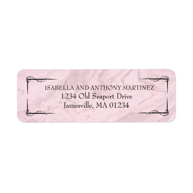 Étiquette d'adresse de retour rose et noir Art déc (Devant)
