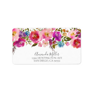 Étiquette d'adresse de retour rose et pourpre du p