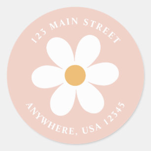 Étiquette d'adresse de retour rose marguerite rétr