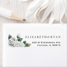 Étiquette d'adresse de retour Roses blanches