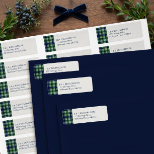 Étiquette d'adresse de retour Tartan Plaid Black W