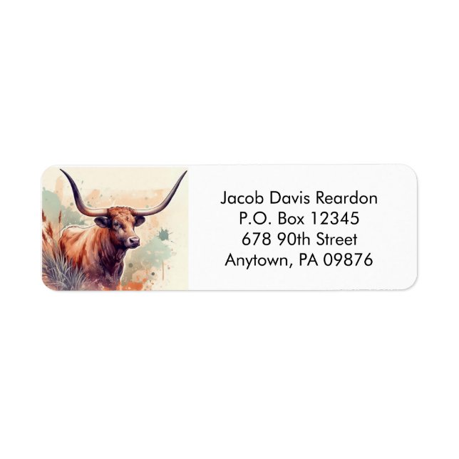 Étiquette d'adresse de retour Texas Longhorn (Devant)