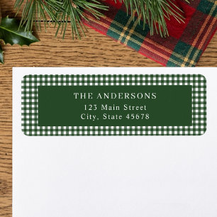 Étiquette d'adresse de retour vert forêt Gingham