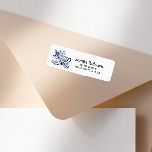 Étiquette d'adresse de service à thé floral bleu v