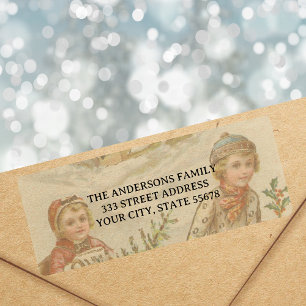 Étiquette d'adresse de traîneau vintage hivernal