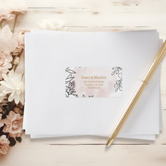 Étiquette d'adresse élégante aquarelle rose et fle