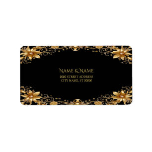 Étiquette d'adresse florale dorée