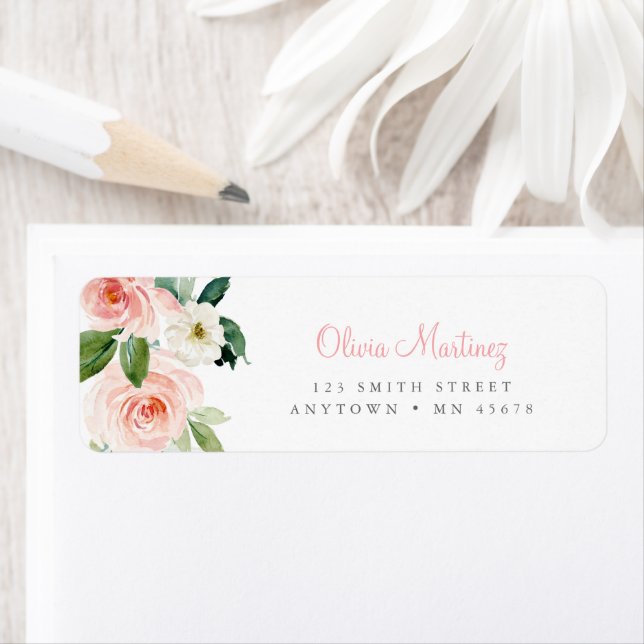 Étiquette d'adresse florale rose Fête de quinceañe (En situation)