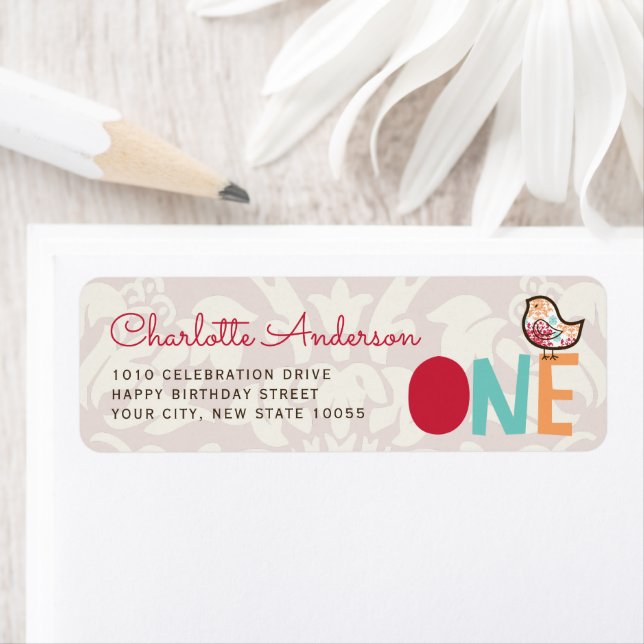 Étiquette d'adresse pour 1er anniversaire Candy Da (En situation)