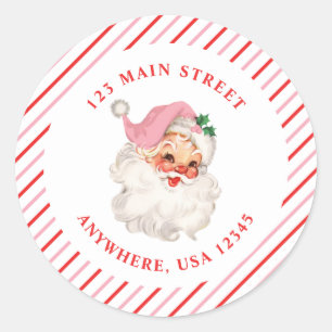 Étiquette d'adresse rétro rose santa rétro