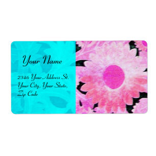 Étiquette DAISY, bleu turquase rose noir