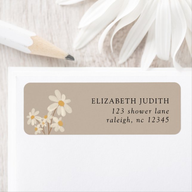 Étiquette Daisy Floral Brown Baby shower Adresse de retour (En situation)
