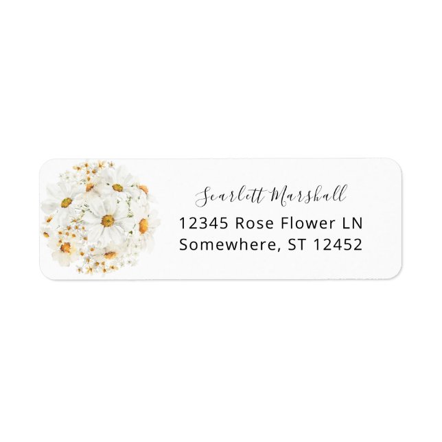 Étiquette Daisy White Floral Adresse de retour Label 2 (Devant)