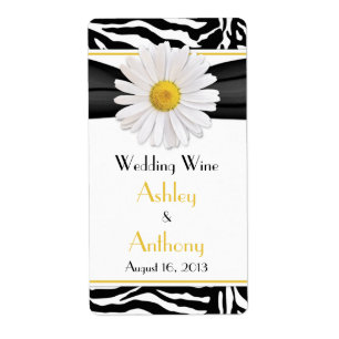 Étiquette Daisy Zebra Imprimer Mariage Vin bouteille Étiquet