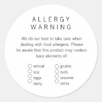 Étiquette d'allergène de boulangerie simple et prê
