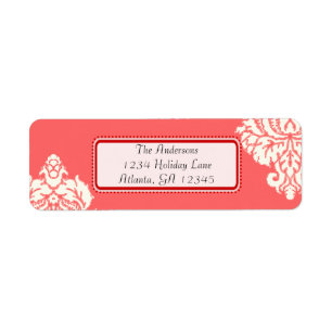 Étiquette Damas d'ivoire sur rose avec rouge