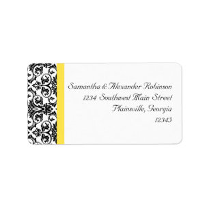 Étiquette Damas noir/blanc avec jaune vif
