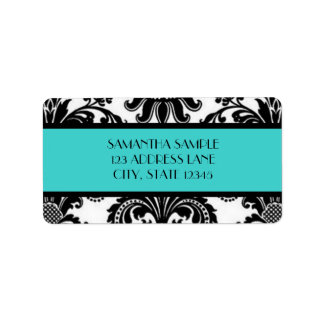 Étiquette Damas noir & blanc, Turquoise