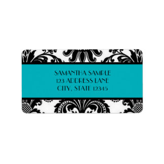 Étiquette Damas noir & blanc, Turquoise profond