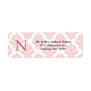 Étiquette Damask Monogram Pastel Rose Adresse de retour